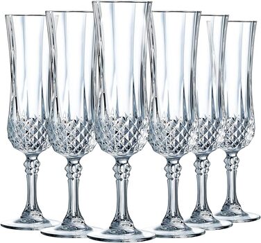 Келихи для коньяку Cristal d'Arques Paris Longchamp, 140 мл, 6 шт., з Kwarx, посилена упаковка, блиск, прозорість, висока міцність, прозорі келихи (шампанські флейти, 14 cl)