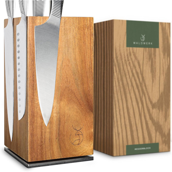 Магнітний ножовий блок з деревини акації - Обертовий ножовий блок без ножа - Магнітний тримач ножа - Ножовий блок - Тримач ножа