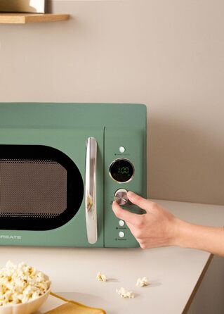 Мікрохвильова піч ретро Salbeigrün 20л з грилем та LCD дисплеєм 900W