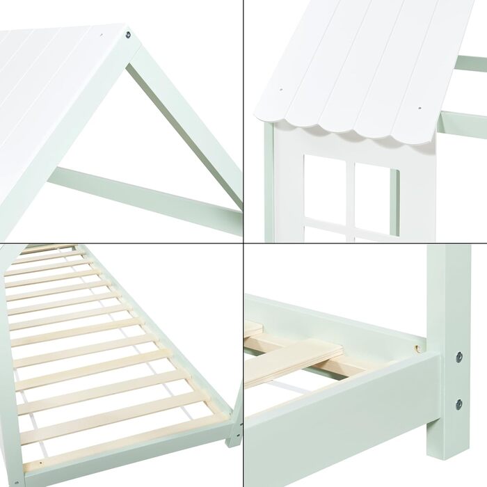 Дитяче ліжко Tostedt: будиночок-ліжко для підлітків, ліжко-ігровий будиночок, напіввідкритий дизайн, ліжко Монтессорі з масиву сосни, 120x200 см, рожевий/білий
