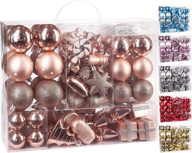 Ялинкові кульки, набір з 77 предметів Різдвяні дрібнички для ялинки-пластик Рожеве золото / срібло