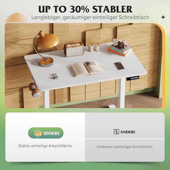 Регульований стіл Devaise 100x60 см з однією стільницею та тихим мотором, стіл для стояння та сидіння з функцією пам'яті на 3 положення, ергономічний комп'ютерний стіл для офісу, білий 100x60 см