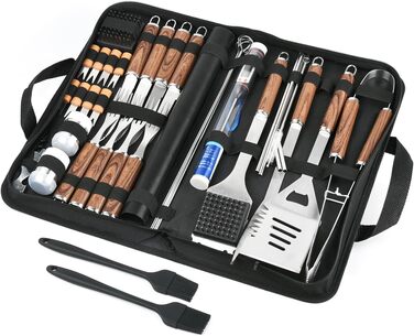 Набір гриля з нержавіючої сталі на 38 предметів, кейс для гриля, подарунок для чоловіків, повний набір інструментів для барбекю, високоякісний набір для гриля для відпочинку на відкритому повітрі