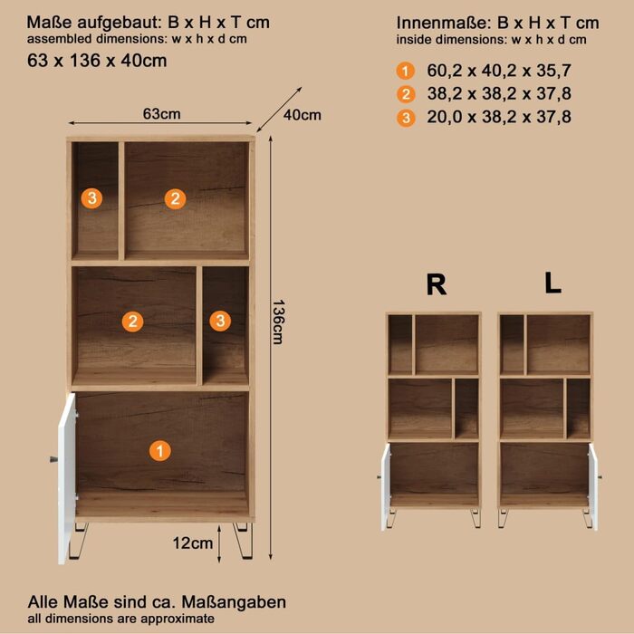 Trendteam Smart Living комод-тумба Trendteam Smart Living - комод-тумба з 2 дверцятами та 4 відділеннями, Artisan Eiche/Weiß, 63 x 136 x 40 см, з металевими ніжками
