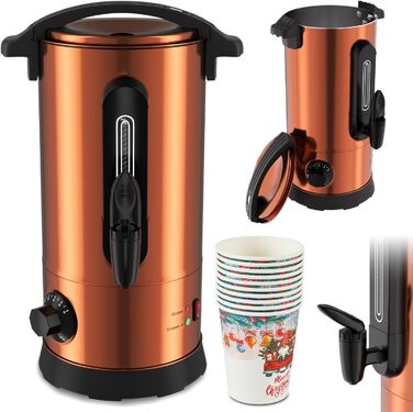 Глювайнер Cecaylie: електрочайник для глінтвейну з нержавіючої сталі, 8 л, з термостатом, краном та індикатором рівня (мідний)