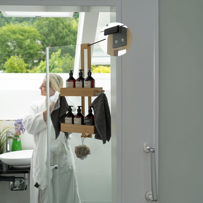 Дзеркальна поличка для душу без свердління, бамбукова, для ванної кімнати