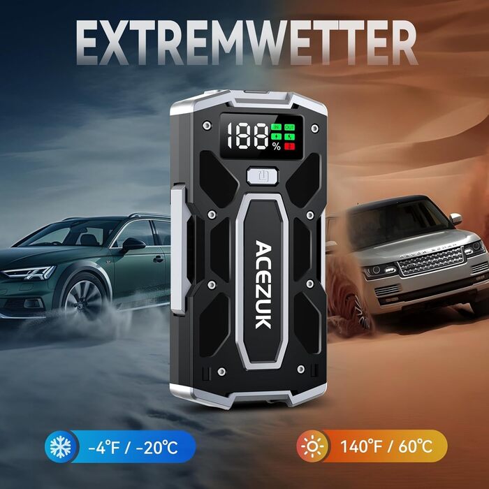 Портативний зарядний пристрій Starthilfe Powerbank 6000A для автомобіля з LED-ліхтариком та великим екраном (7000A Чорний)