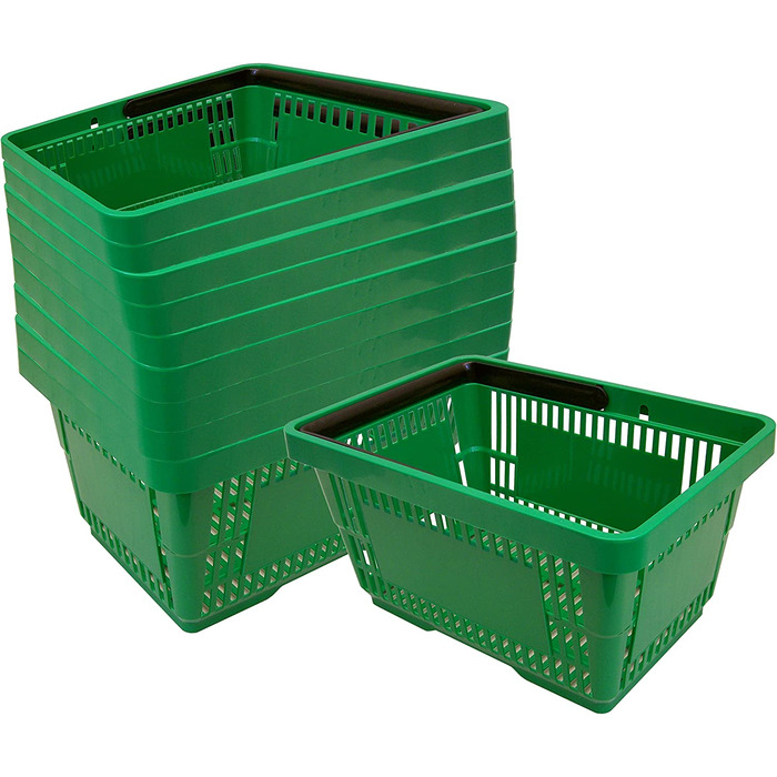 Пластикових кошиків для покупок з ручкою 20 літрів 40 см штабельовані зелені, 10
