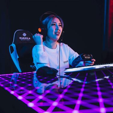 Ігровий стіл EUREKA ERGONOMIC з RGB-підсвічуванням 110 см - скляний комп'ютерний стіл для геймерів з керуванням через додаток