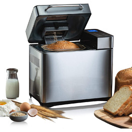 Хлібопічка Meykey Backmeister з 19 програмами для ваги хліба 500-1000 г, 710 Вт, функцією хронометражу 15 годин, функцією збереження тепла, оглядовим вікном і світлодіодним екраном