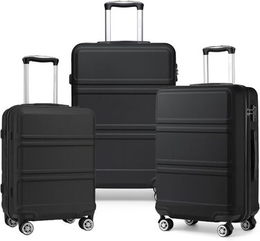 Чемодан KONO 24 дюйми, ABS, з TSA-замком, 4 колеса, 65×44×25.5 см, чорний, 3-частинний набір