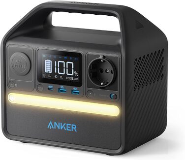 Портативна електростанція Anker 521 з батареєю LiFePO4, 256 Втгод, 5 портів, потужність 300 Вт (макс. 600 Вт), розетка 230 В, 60 Вт USB-C PD, для вулиці 521 PowerHouse