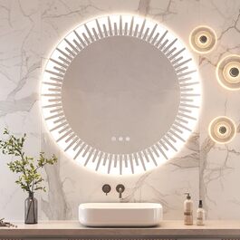 Дзеркало для ванної кімнати YOLEO з підсвічуванням 90x70 см, LED дзеркало з переднім та заднім освітленням, дзеркало для стіни з пам'яттю, 3 регульовані кольори світла, антизапотівання