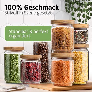Набір скляних банок для зберігання з кришкою, 4 шт. (300, 500, 700, 1000 мл) | Герметичні, захищені від молі | Для спецій та продуктів харчування