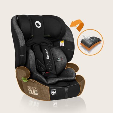 Автокрісло Lionelo Levi One I-Size 76-150 см, Група 1 2 3, чорно-сірий колір