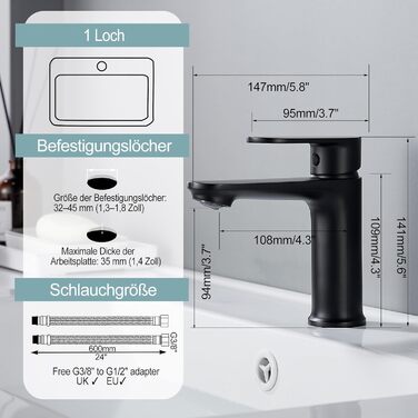 Набір змішувачів для ванної кімнати Belz, латунь, гаряча/холодна вода, однозахідний, сірий (чорний)