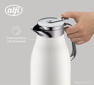 Термос Alfi SKYLINE 1,5л, кокосовий білий матовий, з нержавіючої сталі, з гігієнічним скляним вкладишем, з поворотним кришкою та зручною кнопкою, ергономічна ручка, для однієї руки, ідеальний як кавоварка 1500 мл Coconut White Mat
