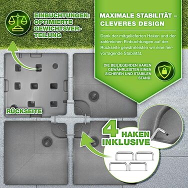 Сонцезахисний стійка Tillvex® на 90 літрів / 120 кг - 4 частини для парасольки, з металевим з'єднувачем. Можна заповнювати водою або піском. Стійка для парасольки Ampelschirmständer, вологостійка (Антрацит)