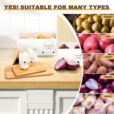 Набір контейнерів для зберігання картоплі, цибулі та часнику Lannvan [3 шт.] - білий. З вентиляційними отворами, зберігає овочі свіжими.