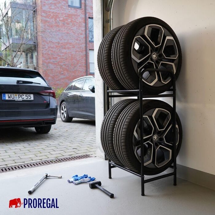 Стелаж для шин PROREGAL CARRERO 104x55x40 см, 4 шини, 2 рівня, чорний. Стелаж для гаража, майстерні, складу, підвалу