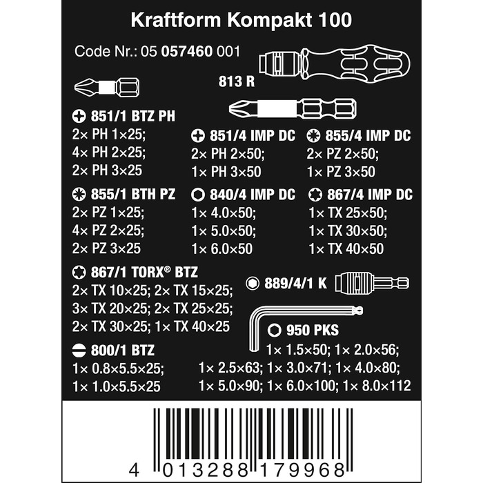 Набір інструментів, Kraftform Kompakt 100, 52 предмети, один розмір (комплект з набором насадок), 05057460001