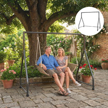 Універсальна міцна стійка для гойдалок, призначена для двомісних/тримісних гойдалок або гамака. Чорний колір.