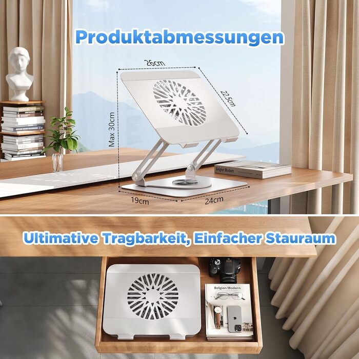 Підставка для ноутбука ICARE з RGB підсвіткою та охолодженням, 360° обертання, до 16 дюймів, срібна