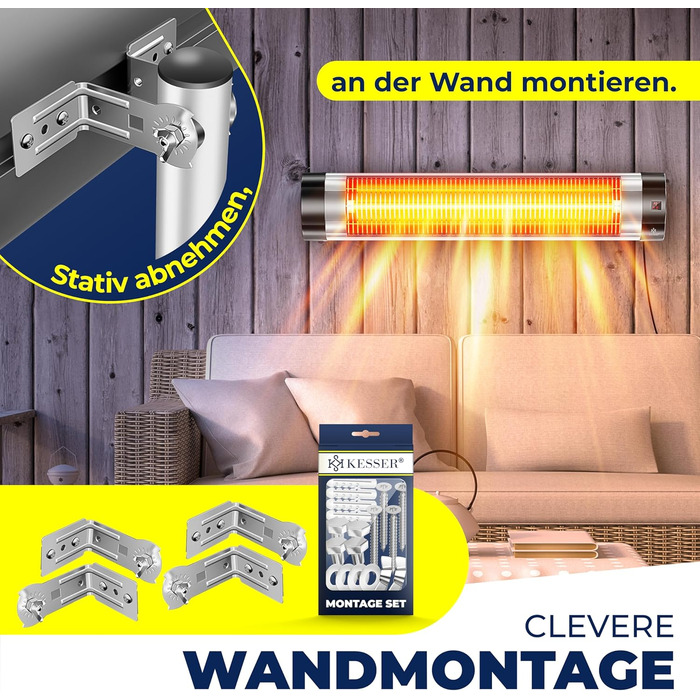 Інфрачервовий обігрівач KESSER® 2500W з захисним чохлом та телескопічним штативом – для тераси, вітальні, дачі