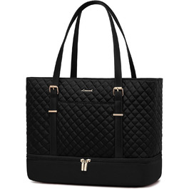 Сумка для ноутбука LOVEVOOK 15.6 дюймів для жінок з відділенням для ланчу, сумка-шопер, ділова сумка, портфель, сумка для навчання, містка, водонепроникна, чорна