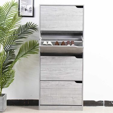 Стеллаж для взуття BAKAJI з МДФ, 4 дверцята, компактний, 63x24x150 см, зелений та дуб