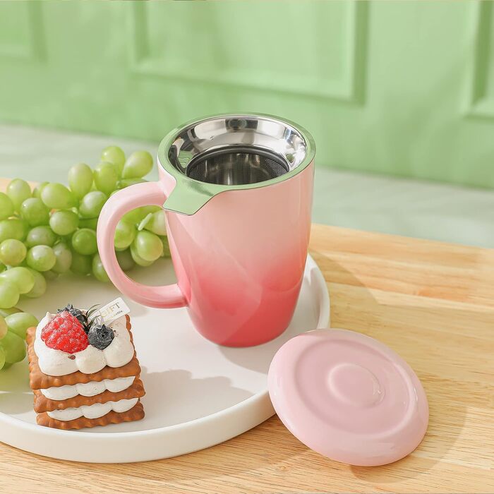 Чашка керамічна Henten Home, 450 мл, рожева сакура