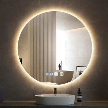 Дзеркало для ванної кімнати Bellanny LED з підсвічуванням 60 см | Настінне дзеркало для макіяжу, косметичне дзеркало | Дзеркало для макіяжу з сенсорним вимикачем, 3 кольори світла, регулювання яскравості, проти запотівання, IP44, кругле, горизонтальне/вер