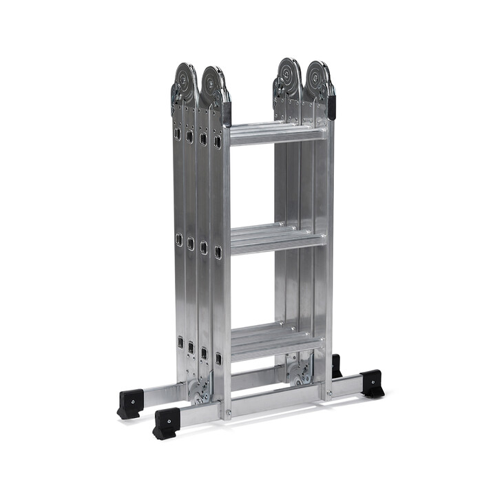 Багатоцільова драбина SOLID W3 алюмінієва зі сталевою платформою, срібна, hjh OFFICE