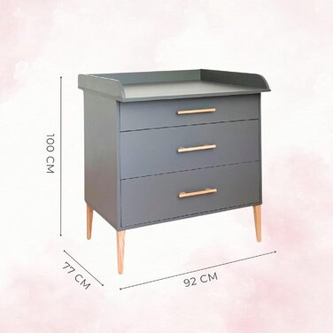 Комод для переодягання дитини ATB ILA з пеленальним столиком, 101 x 85 x 75 см, комплект для дитячої кімнати, функціональні меблі, зручний для малюків з шухлядами, білий/сірий