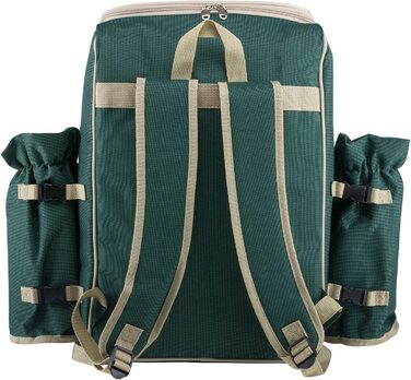 Рюкзак для пікніка Andora на 4 особи з інтегрованою сумкою-холодильником, зелений, з аксесуарами (29 шт)