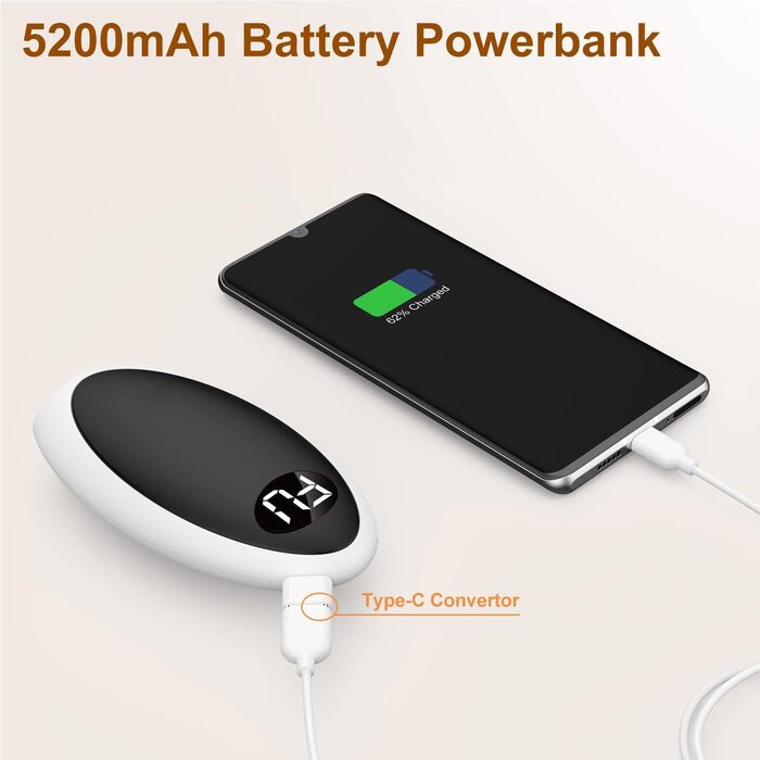 Грілка для рук Powerbank 5200mAh, USB, електрична, для активного відпочинку, зимовий подарунок для дітей, жінок та чоловіків (Чорний)