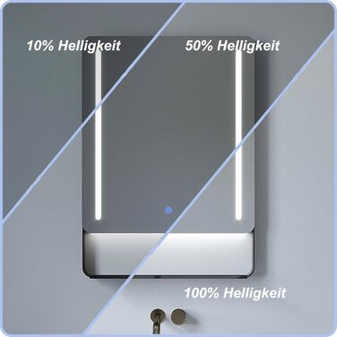 Дзеркало для ванної кімнати AQUABATOS LED 50x70 см з підсвіткою, сенсорне керування, холодний білий світ (6400K), IP44, CE, енергозберігаюче