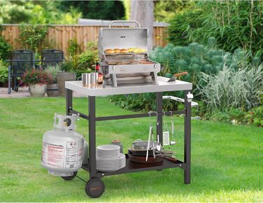 Onlyfire Grillwagen: Сталевий гриль-вузький столик з великою робочою поверхнею, Outdoor гриль-тролей, сервісний столик для саду та вулиці, 85,3×61×81см