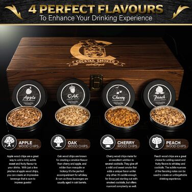 Набір для копчення коктейлів з ліхтариком: Раух-Ей для віскі та бурбон. Набір для копчення напоїв з коробкою, трісками та аксесуарами.