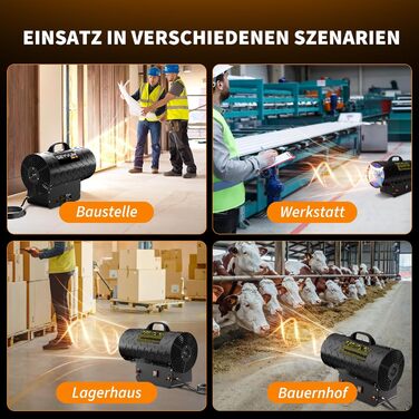 Газовий нагрівач для приміщень: газовий нагрівач-вентилятор, 30 кВт, 320 м³/год, з шлангом 1,4 м, 700 мбар