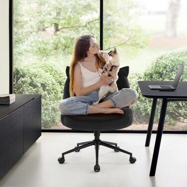 Офісний стілець IWMH без підлокітників, регульований по висоті, поворотний, з роликами, обтягнутий тканиною, ергономічний, крісло для читання з широким сидінням для посадки в турецькому стилі (Білий). Білий з колесами (Чорний, з колесами)