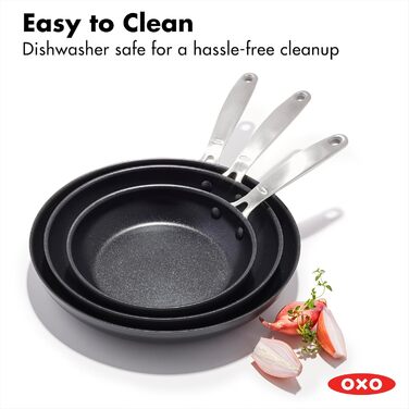 Набір сковорідок OXO Enhanced 3 шт. (8', 10', 12') з керамічним антипригарним покриттям, не містить PFAS, нержавіюча сталь, для плити та духовки