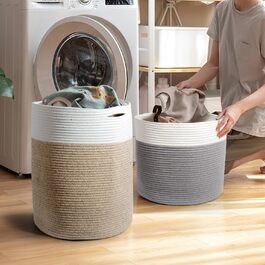 Кошик для білизни 32л з бавовни з ручками, плетені кошики для зберігання, коричневий (34х40 см)