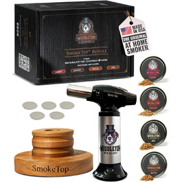 Набір для копчення коктейлів SmokeTop з дерев'яними стружками (вишня, гікорі, клен, дуб) + ліхтарик – для коктейлів, віскі, бурбону
