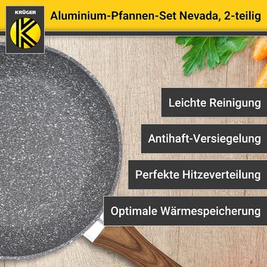 Набір алюмінієвих сковорідок KRGER Невада, 2 предмети - Сковороди з високоякісним антипригарним покриттям - Ергономічна ручка сковороди - Можна мити в посудомийній машині та індукції (набір 20 28 см - плоский)