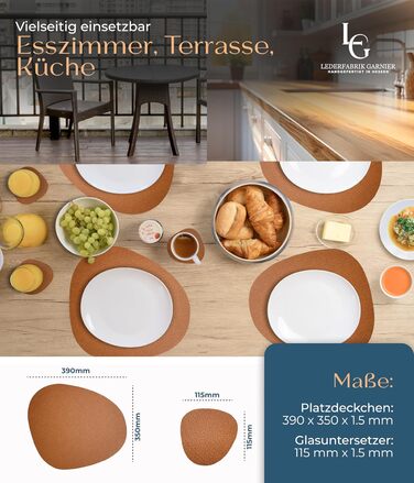 Набори серветок для столу, 4 шт. – екологічні, стійкі та нековзні – преміум шкіра, Made in Germany (Modern, Bison)