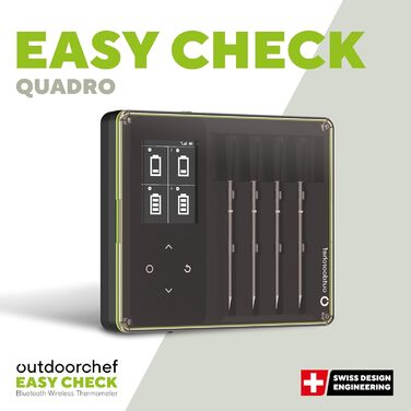 Термометр для гриля Outdoorchef Easy Check Quadro з Bluetooth, 4 датчики, 200м, для миття в посудомийній машині, з магнітною док-станцією