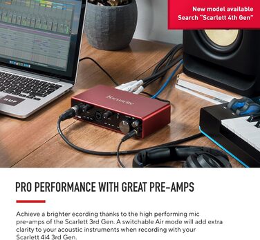 Аудіоінтерфейс Focusrite Scarlett 4i4 3-го покоління з USB для гітаристів, вокалістів та продюсерів. Професійний звук та програмне забезпечення для запису