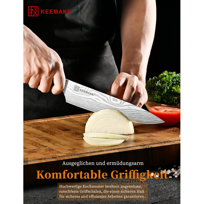 KEEMAKE Ніж кухарський 20см, професійний ніж для кухні з нержавіючої сталі з захистом леза, гострий ніж шеф-кухаря для м'яса, овочів, риби