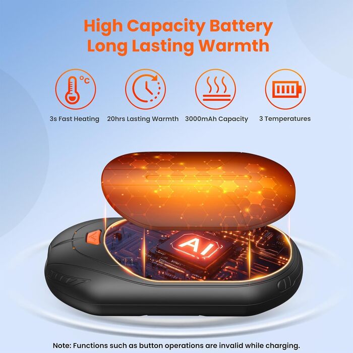 Електричні грілки для рук USB, 2 шт. - багаторазові, 3 режими нагріву, 20 годин роботи, для кемпінгу та активного відпочинку. Чорний колір.